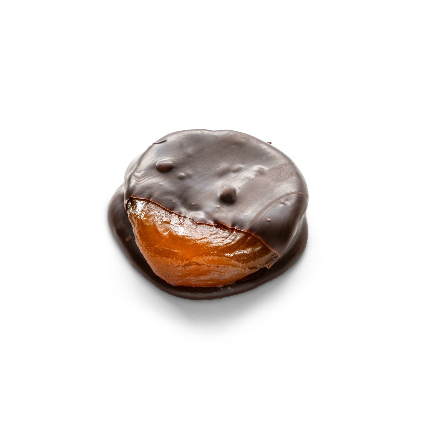 A slice of apricot coated in darkchocolate