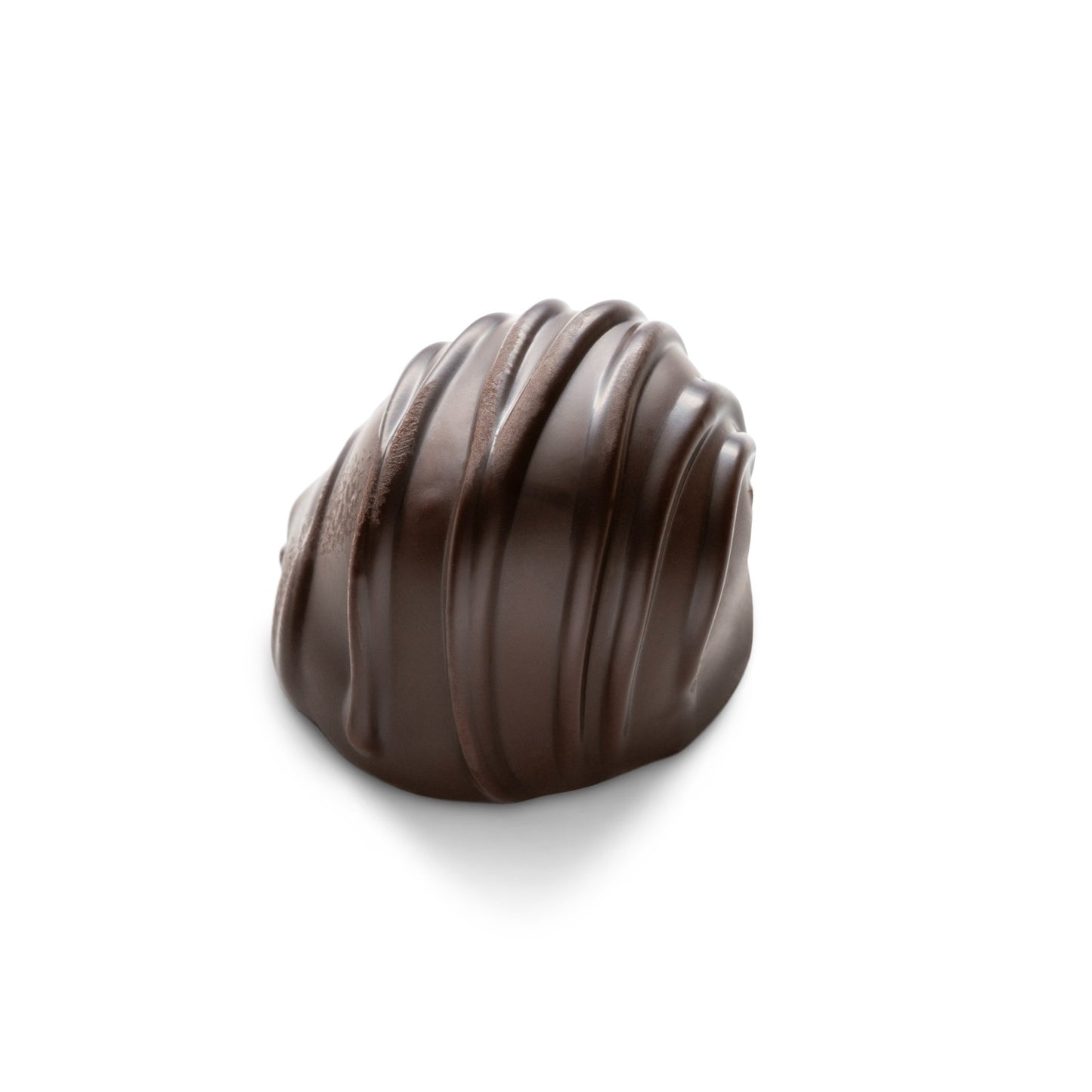 An orange cream candy covered in dark chocolate