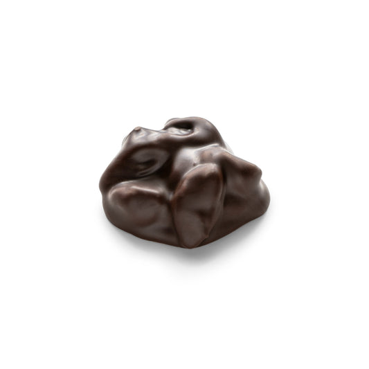 A cluster of raisins coated in dark chocolate