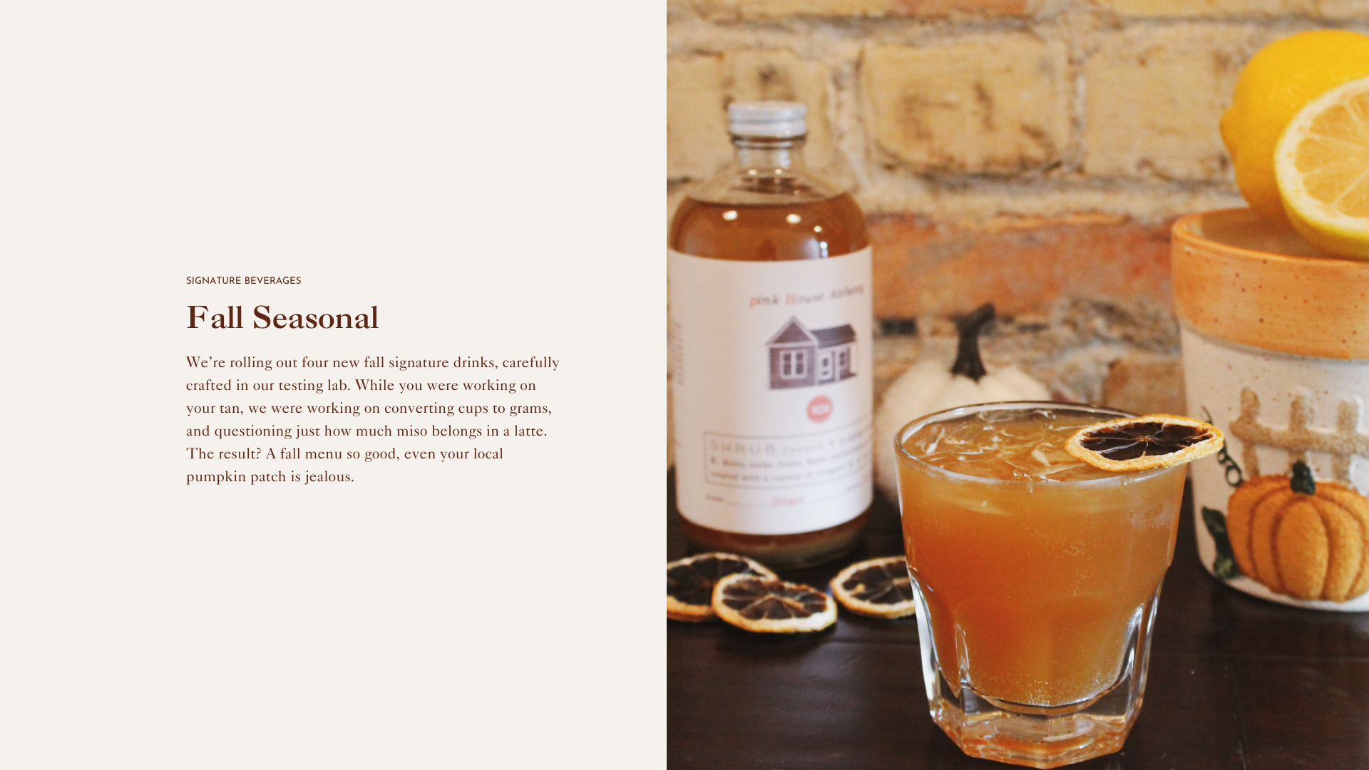 Autumn-themed drink with a bottle and decorative elements on a rustic background