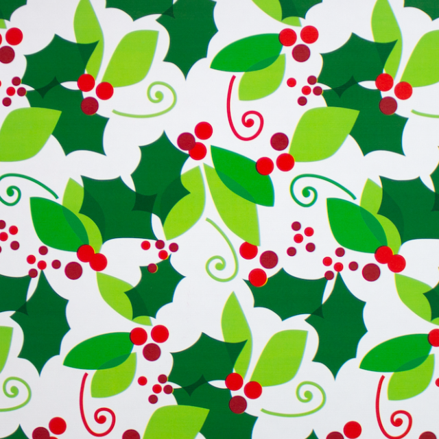 Holiday holly leaves and berries gift wrap wrapping paper pattern for chocolate gifts