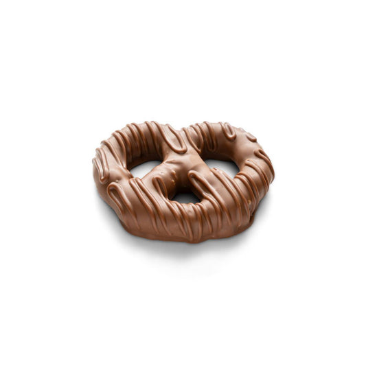 A pretzel coated in milk chocolate