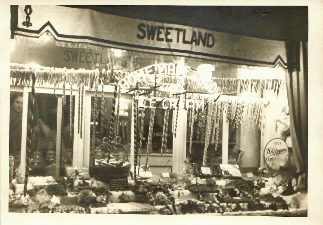 Historic photo of old Sweetland Candies store in Michigan